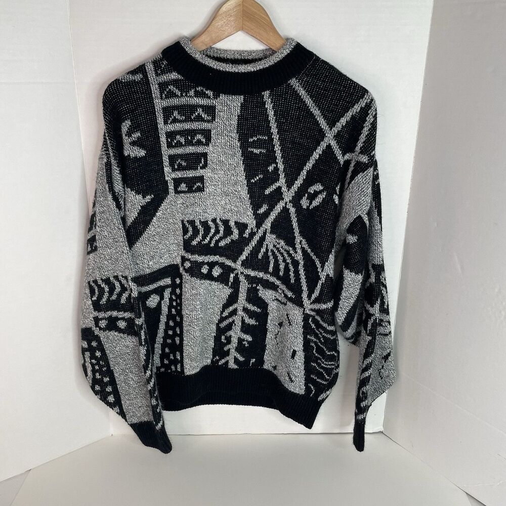 Vintage Le Tigre Sweater Medium, Black/Grey Color Block, USA, Acrylic